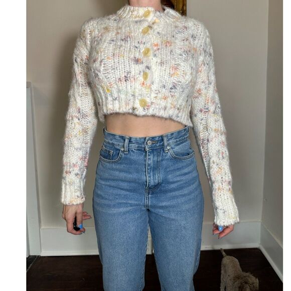 Urban Outfitters Cameron Confetti Cropped Cardigan Knit Button Size XS - Picture 1 of 10